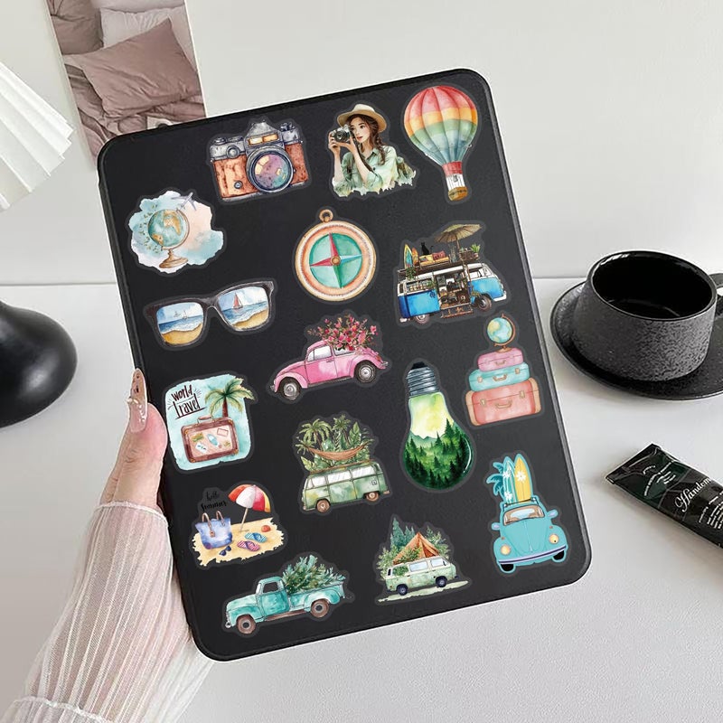 PIGBIT 50PCS Vintage Watercolor Travel Stickers â€“ Retro Vacation Clear Aesthetic Outdoor Adventure Stickers for Scrapbooking, Journaling, Luggage, Travel Decor - Image 4