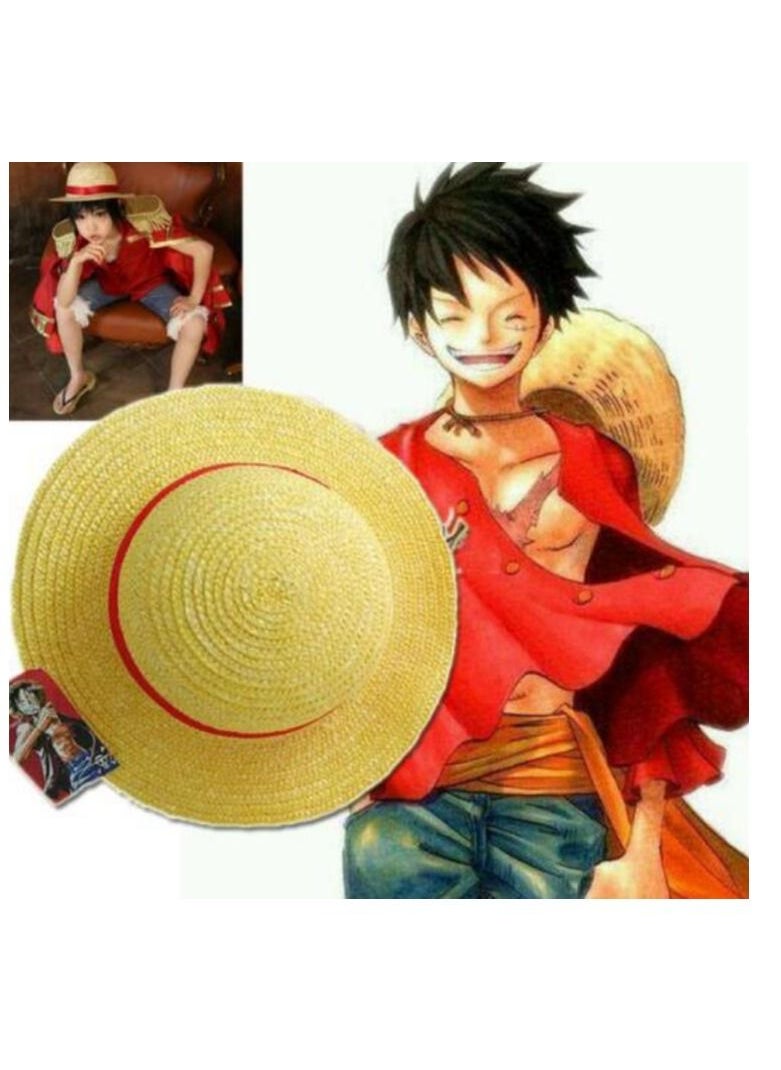 JUNYOUK - Luffy Straw Hat Anime Cartoon Sunscreen Straw Hat Japanese Cosplay One Piece Cap Straw Hat Neck String Luffy Flat Hats For Adult - Image 1