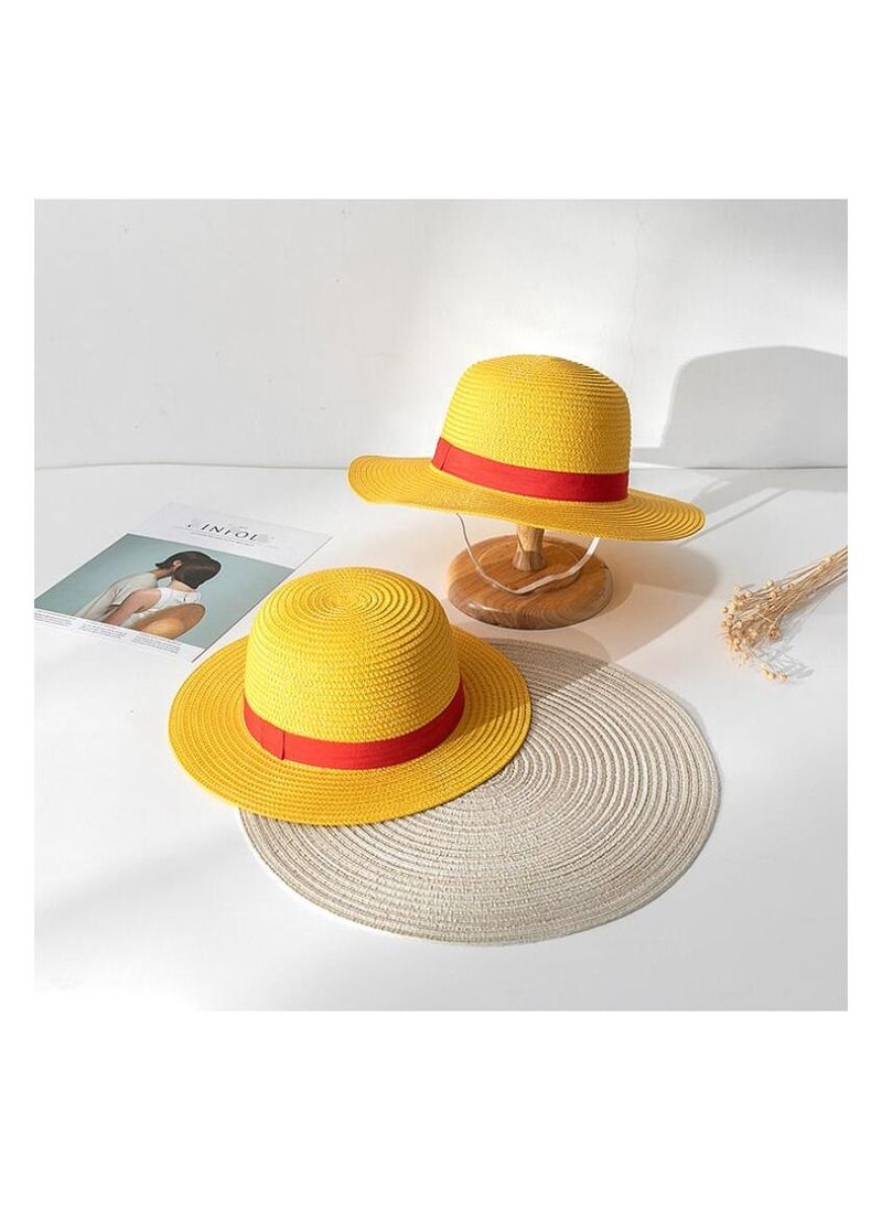 JUNYOUK - Luffy Straw Hat Anime Cartoon Sunscreen Straw Hat Japanese Cosplay One Piece Cap Straw Hat Neck String Luffy Flat Hats For Adult - Image 1