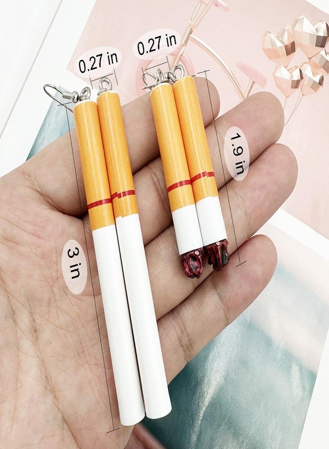 Suartus Creative Funny Cigarette Butt Earrings, 2 Pairs Wacky Lifelike Cigarette Earrings Unisex Cool Punk Asymmetrical Dangle Drop Earring Jewelry - Image 3