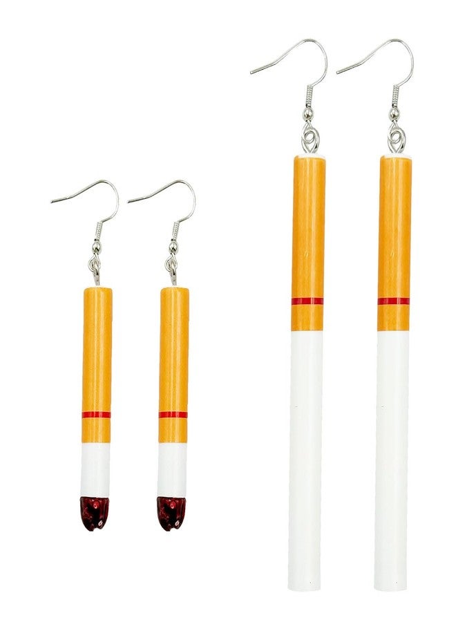 Suartus Creative Funny Cigarette Butt Earrings, 2 Pairs Wacky Lifelike Cigarette Earrings Unisex Cool Punk Asymmetrical Dangle Drop Earring Jewelry - Image 1