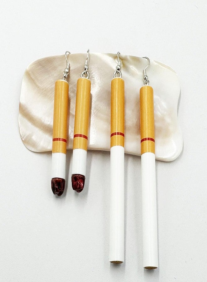 Suartus Creative Funny Cigarette Butt Earrings, 2 Pairs Wacky Lifelike Cigarette Earrings Unisex Cool Punk Asymmetrical Dangle Drop Earring Jewelry - Image 2