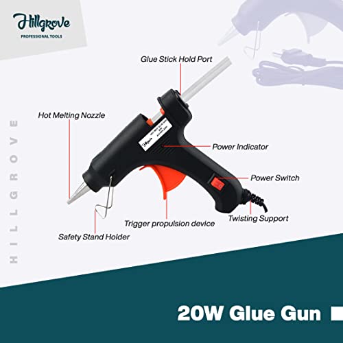 Hillgrove Electric Mini 20 Watt Black Small Hot Gum Glue Gun With 15 Pcs Hot Melt Glue Stick for Craft, Art, Decoration Work Standard Temperature Corded Glue Gun (7 mm) - Image 3