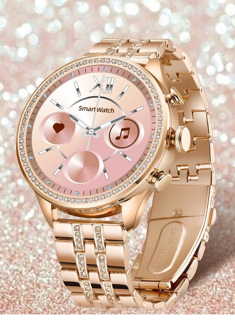 Gen 9 Round Display Stainless Steel Luxury Smart Watch, Bluetooth Calling & 360 Health Monitoring, 123 Sports Modes, Inbuilt Voice Assistant, Activity Trackers(Rose Gold) - Image 1