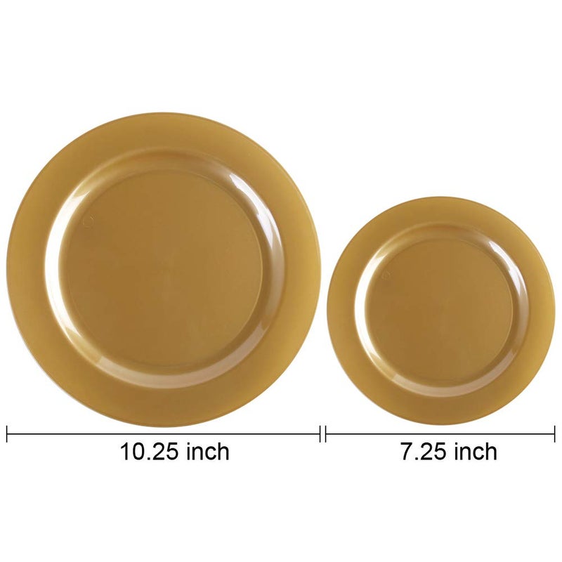 I00000 102 Pieces Solid Gold Disposable Plates  Gold Plastic Plates Premium Plastic Party Plates Includes: 51 Dinner Plate 10.25 Inch and 51 Salad/Dessert Plate 7.5 Inch for Wedding & Party - Image 2