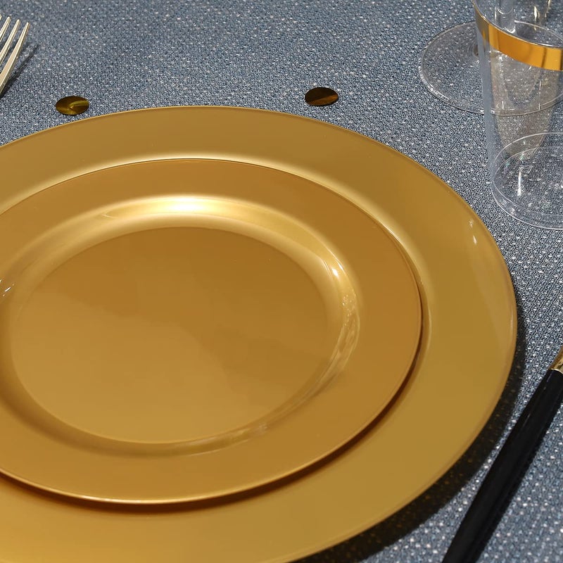 I00000 102 Pieces Solid Gold Disposable Plates  Gold Plastic Plates Premium Plastic Party Plates Includes: 51 Dinner Plate 10.25 Inch and 51 Salad/Dessert Plate 7.5 Inch for Wedding & Party - Image 3