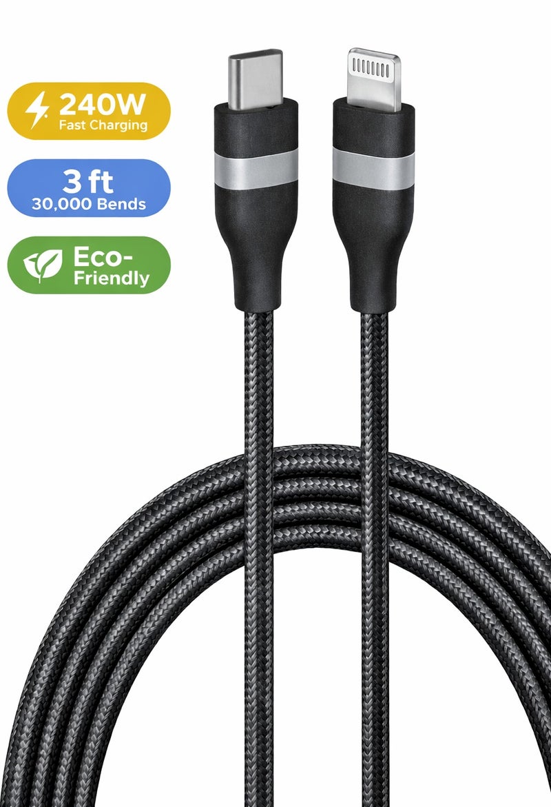 كابل USB-C إلى Lightning عالي الجودة – شحن سريع وآمن – تصميم مضفّر ناعم ومتين لأجهزة آيفون - Image 1