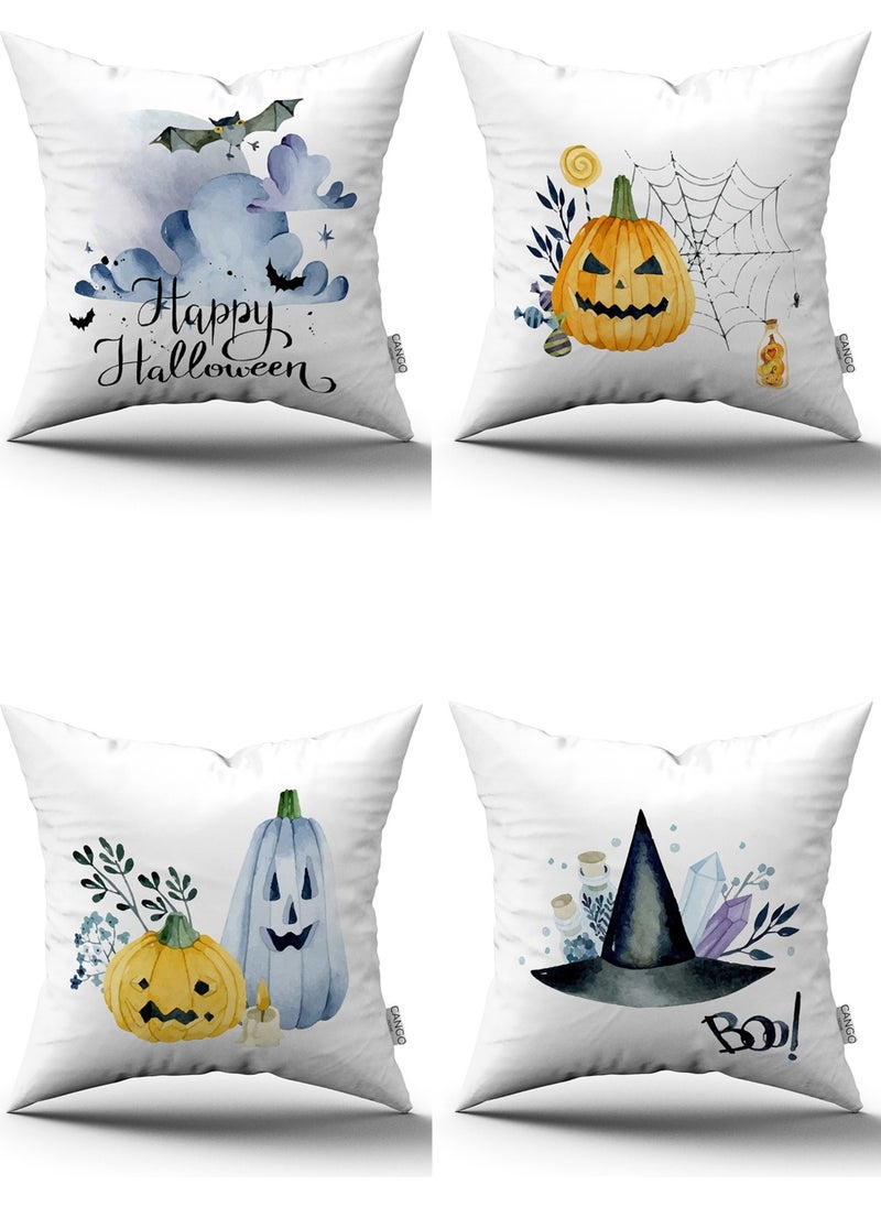 Cango Home Orange Halloween Pumpkin Patterned Digital Printed Throw Pillow Cover Set 4KMBS129 