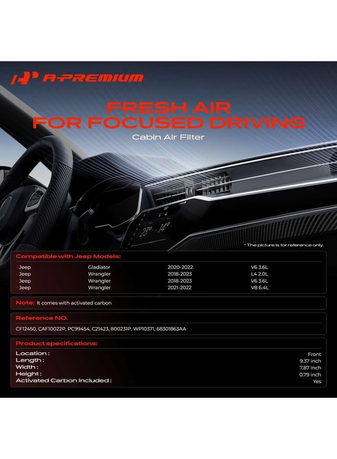 A-Premium Cabin Air Filter with Activated Carbon Compatible with Jeep Gladiator 2020-2022, Wrangler 2018-2023 - 2.0L 3.6L 6.4L - Replace# 68301863AA - Image 2