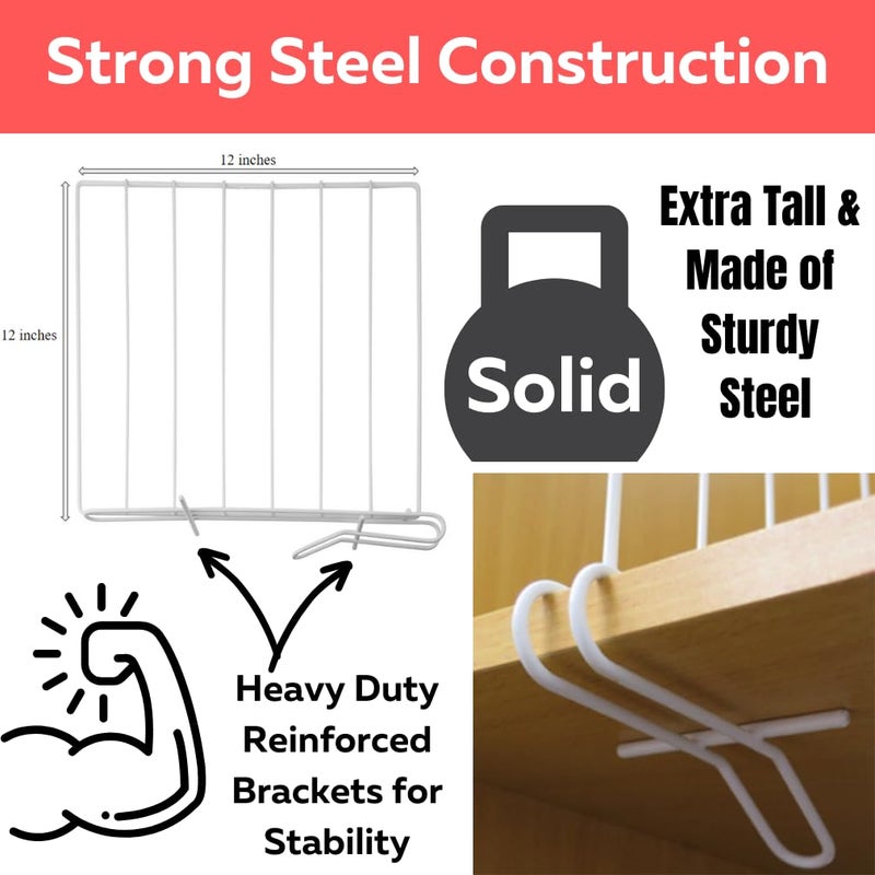 Evelots Shelf Dividers for Wood Shelf, 8 Pack Closet Organizers and Storage for Clothes, Purse, Pantry - No Crack Solid Steel Construction-12 Inch Tall Shelf Organizer -Stable Reinforced Wide Bottom - Image 3