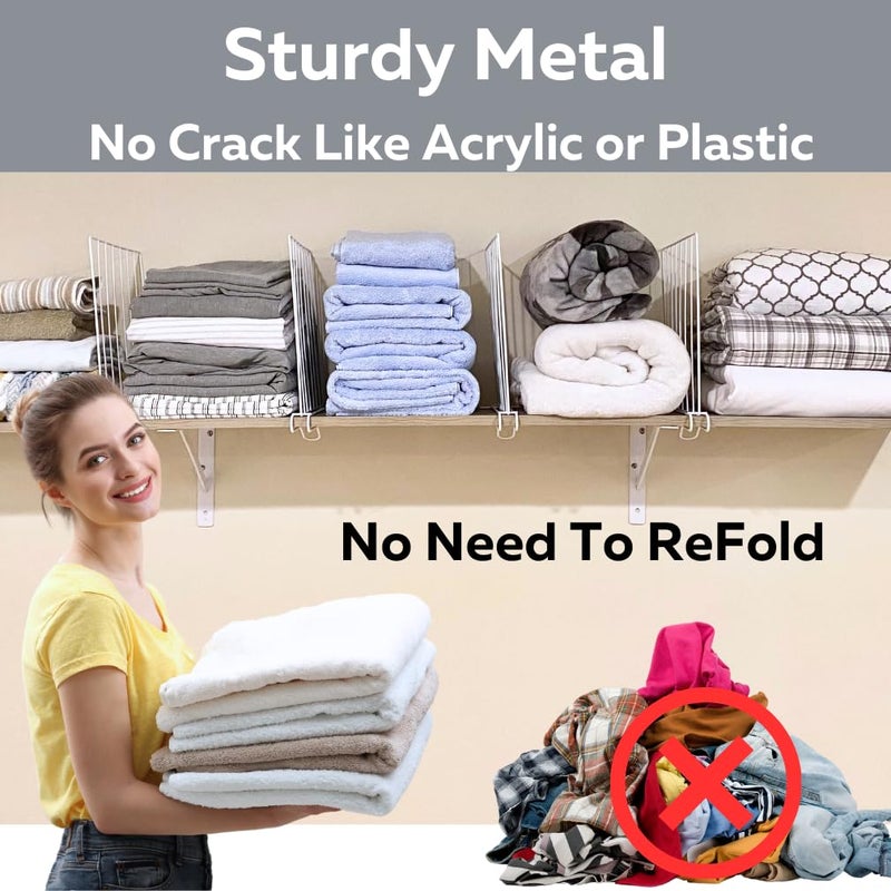 Evelots Shelf Dividers for Wood Shelf, 8 Pack Closet Organizers and Storage for Clothes, Purse, Pantry - No Crack Solid Steel Construction-12 Inch Tall Shelf Organizer -Stable Reinforced Wide Bottom - Image 4