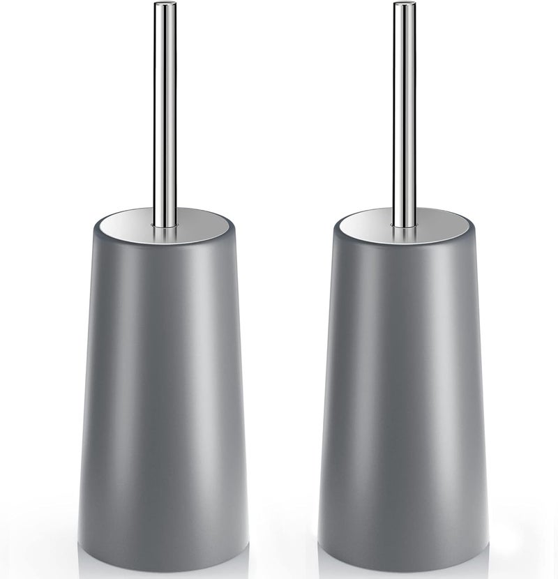 Wsedor Toilet Brush and Holder, 2 Pack Toilet Brush with 304 Stainless Steel Long Handle, Toilet Bowl Brush for Bathroom Toilet-Ergonomic, Elegant,Durable (Grey) - Image 1