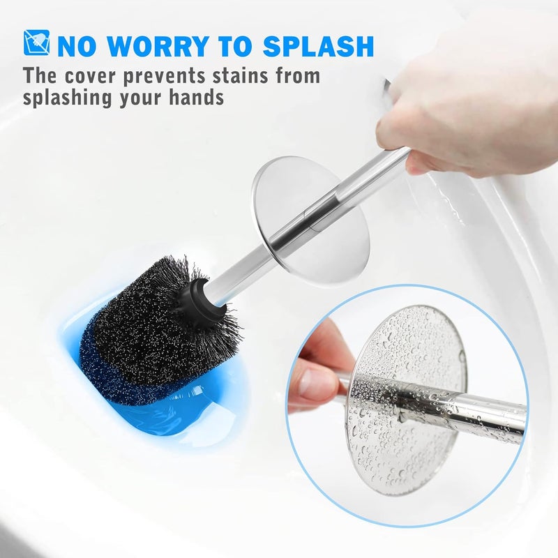 Wsedor Toilet Brush and Holder, 2 Pack Toilet Brush with 304 Stainless Steel Long Handle, Toilet Bowl Brush for Bathroom Toilet-Ergonomic, Elegant,Durable (Grey) - Image 3