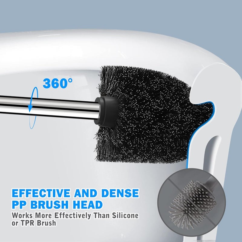 Wsedor Toilet Brush and Holder, 2 Pack Toilet Brush with 304 Stainless Steel Long Handle, Toilet Bowl Brush for Bathroom Toilet-Ergonomic, Elegant,Durable (Grey) - Image 2