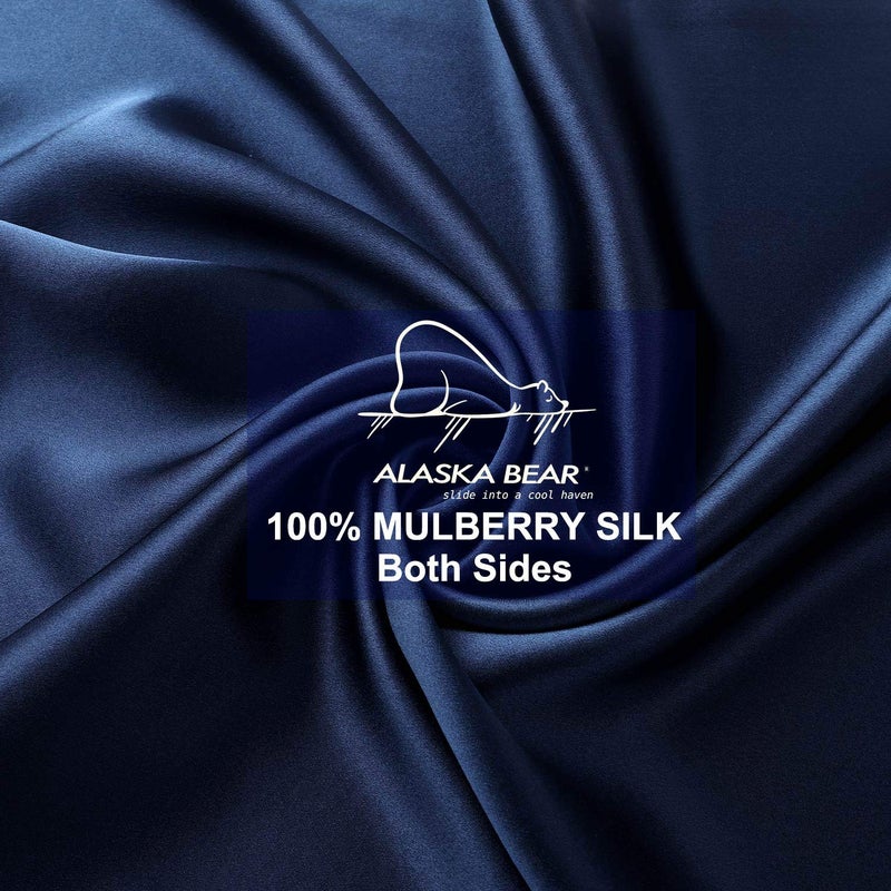 ALASKA BEAR Silk Pillowcase Queen Size Gift Set for Skin and Hair Care Beauty Sleep 100 Percent Organic Mulberry Pillow Slip Case (1pc, Navy) - Image 4