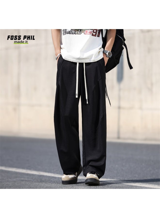 Foss Phil Men's Pants, Autumn And Winter Season, Comfortable, Trendy, Versatile, Casual, Loose-fitting, American Straight-leg Trousers, 2556 Black, Size M - Image 1