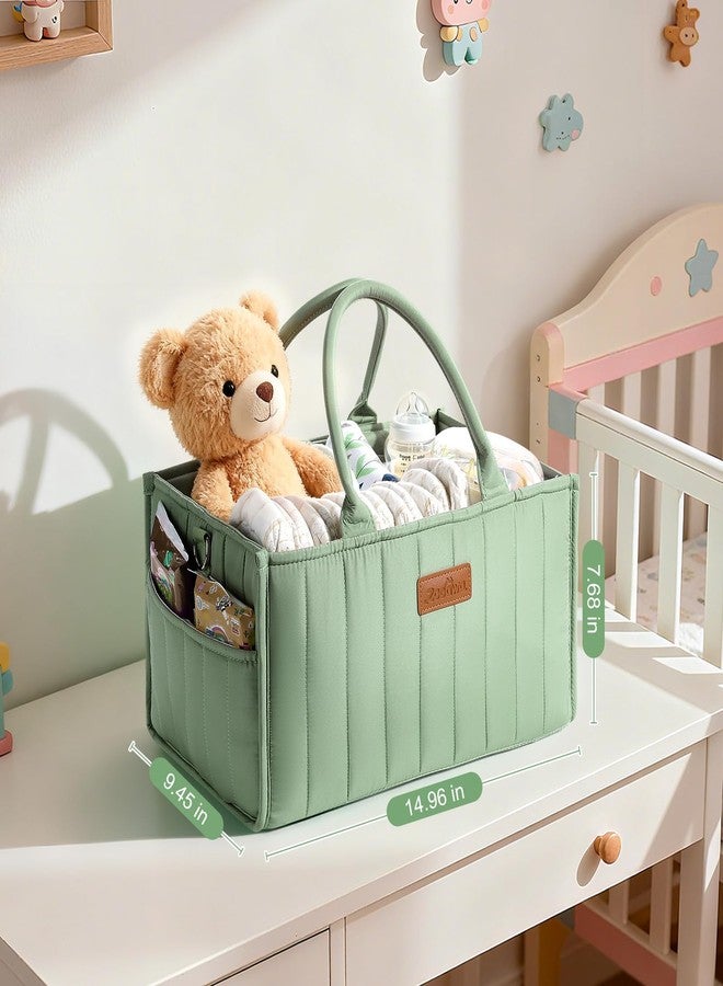 Zooawa Baby Diaper Caddy Organizer, Portable Nursery Storage Basket with Compartments, Handle & Shoulder Strap for Newborn Baby Essentials, Gift for Baby Shower, Nursery, Travel, Car, Matcha Green - Image 4