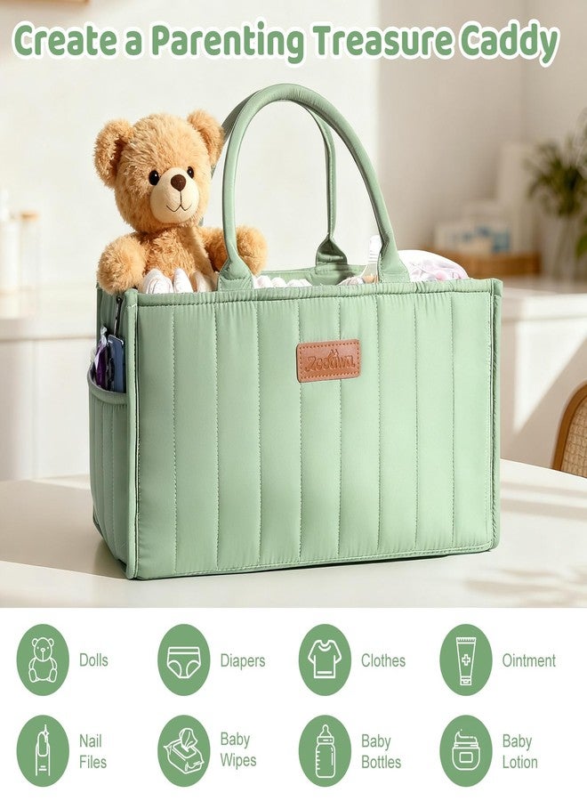 Zooawa Baby Diaper Caddy Organizer, Portable Nursery Storage Basket with Compartments, Handle & Shoulder Strap for Newborn Baby Essentials, Gift for Baby Shower, Nursery, Travel, Car, Matcha Green - Image 5