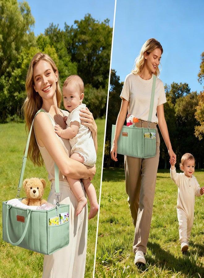 Zooawa Baby Diaper Caddy Organizer, Portable Nursery Storage Basket with Compartments, Handle & Shoulder Strap for Newborn Baby Essentials, Gift for Baby Shower, Nursery, Travel, Car, Matcha Green - Image 2