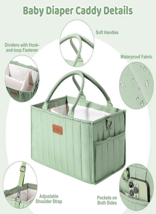 Zooawa Baby Diaper Caddy Organizer, Portable Nursery Storage Basket with Compartments, Handle & Shoulder Strap for Newborn Baby Essentials, Gift for Baby Shower, Nursery, Travel, Car, Matcha Green - Image 3