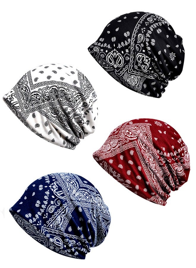 HAWAWA 4pcs Slouchy Beanie Hat for Women Men, Lightweight Chemo Caps Thin Night Sleeping Cap Knitted Hat Scarf - Image 1