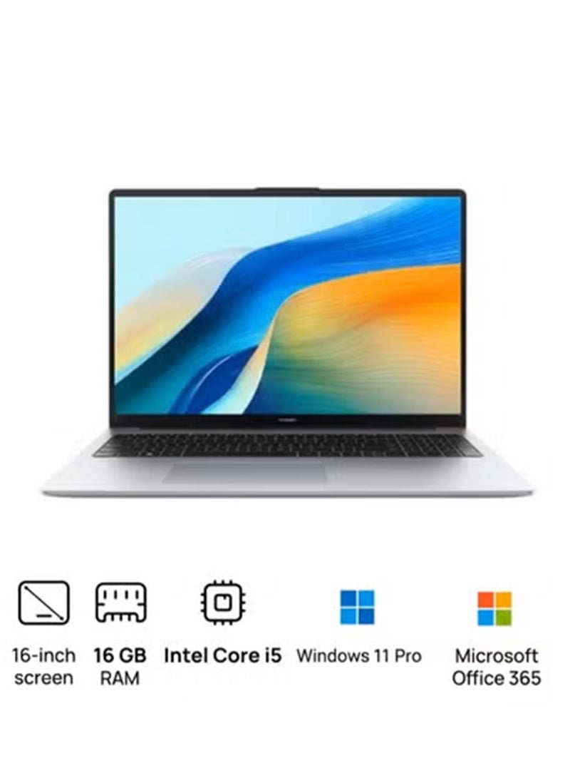 HUAWEI Matebook D16 (Upgraded Version) Laptop With 16 Inch Full HD (1920x1080) Display, Core i5-12450H Processor/16GB RAM DDR5/512GB SSD/Windows 11 Pro With Microsoft Office English/Arabic Mystic Silver English/Arabic Mystic Silver - Image 1