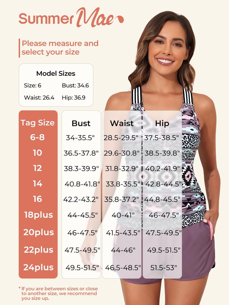 Summer Mae Modest Tankini Swimsuits for Women 2026 Two Piece Bathing Suits with Sporty Pockets Boy Shorts for Tummy Control Solitary Silhouette Bloom Size 10 - Image 5