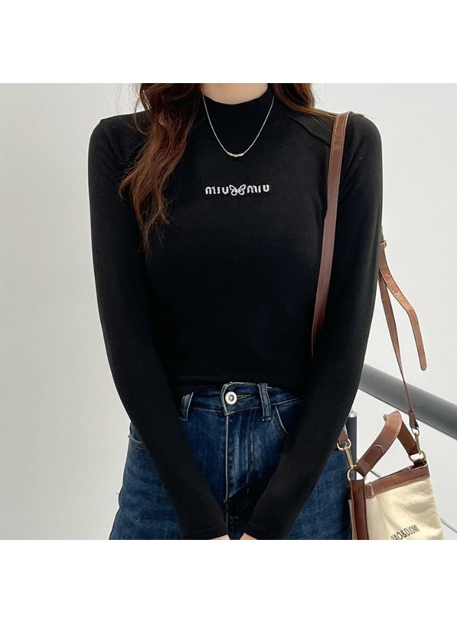 NIBEMINENT Women's Autumn/winter Inner Versatile Fleece-lined Warm Half Polo/turtle Neck Base Layer Top Long Sleeve T-shirt Stylish - Image 1