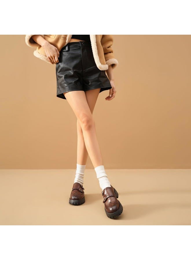 BEAU TODAY Chunky Loafers for Women, Women's Leather Platform Loafers, Lug Sole Tassel Slip On Loafers Shoes Brogues Wingtip Casual Business Shoes Comfortable Dressy, Dark Brown-2, 10 - Image 2