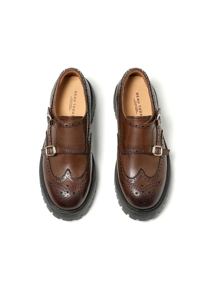 BEAU TODAY Chunky Loafers for Women, Women's Leather Platform Loafers, Lug Sole Tassel Slip On Loafers Shoes Brogues Wingtip Casual Business Shoes Comfortable Dressy, Dark Brown-2, 10