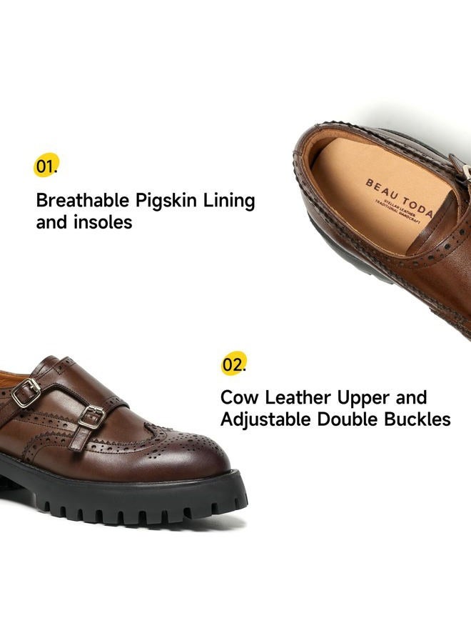 BEAU TODAY Chunky Loafers for Women, Women's Leather Platform Loafers, Lug Sole Tassel Slip On Loafers Shoes Brogues Wingtip Casual Business Shoes Comfortable Dressy, Dark Brown-2, 10 - Image 4