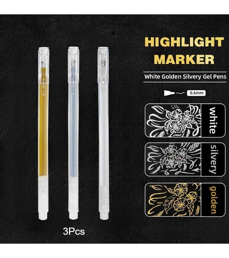 3Pcs Gold Silver White Highlighter Paint Pens for Art Graffiti Cards - Image 4