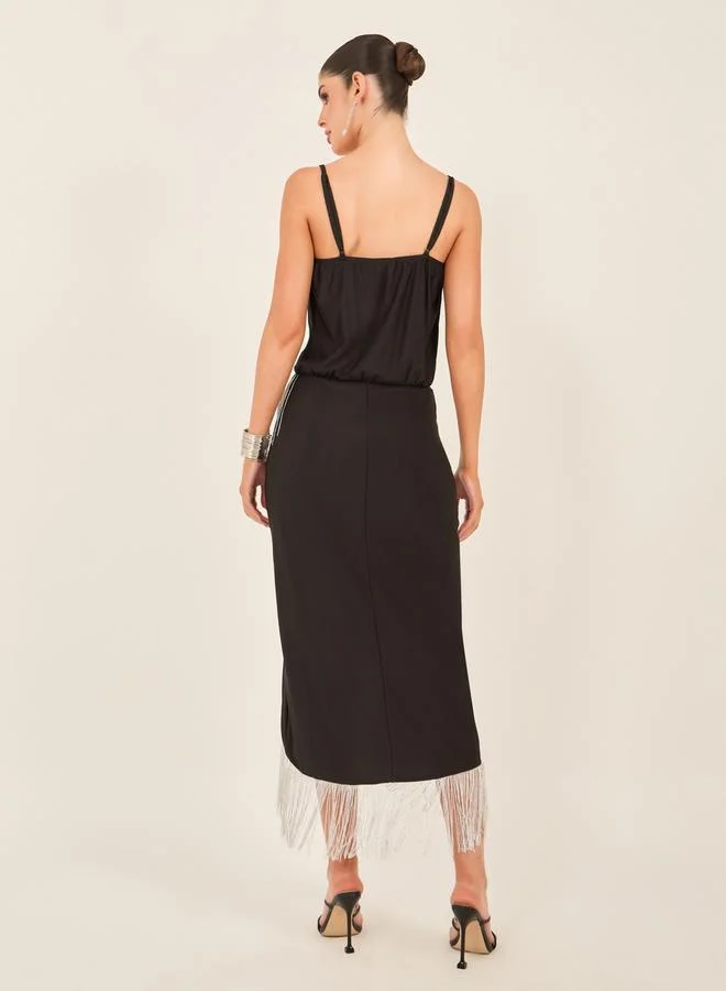 Styli Fringe Trim Midi Dress