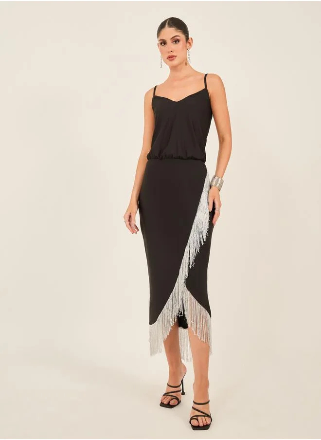 Styli Fringe Detail Sleeveless Bodycon Midi Dress