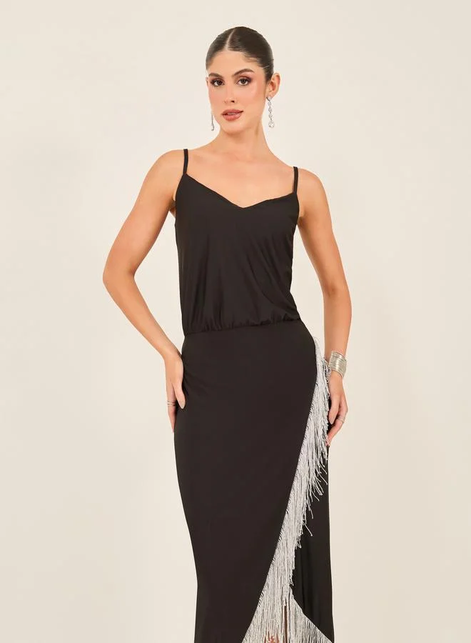 Styli Fringe Trim Midi Dress