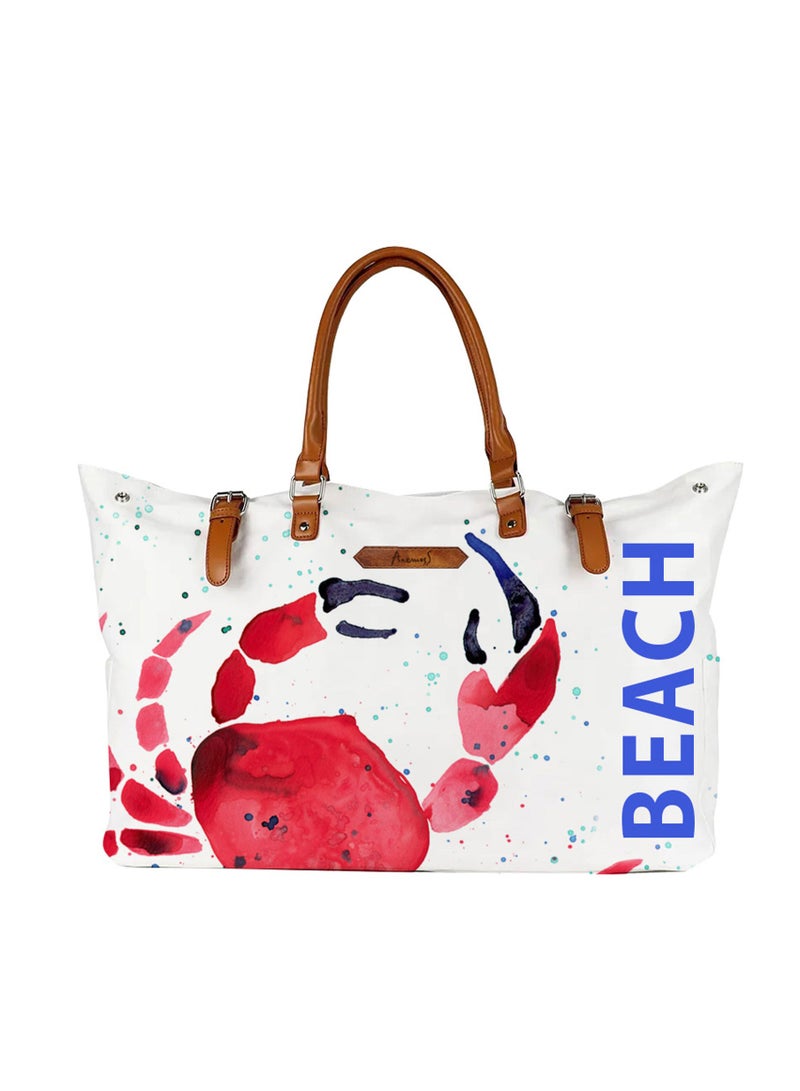 Anemoss Women's Beach Tote Bag, Waterproof Sandproof Hand Bags, Lightweight Fashionable Shoulder Bag, Large Capacity, Crab Design Beach Bag for Picnic Shopping, Gifts for Women and Girls - Image 1