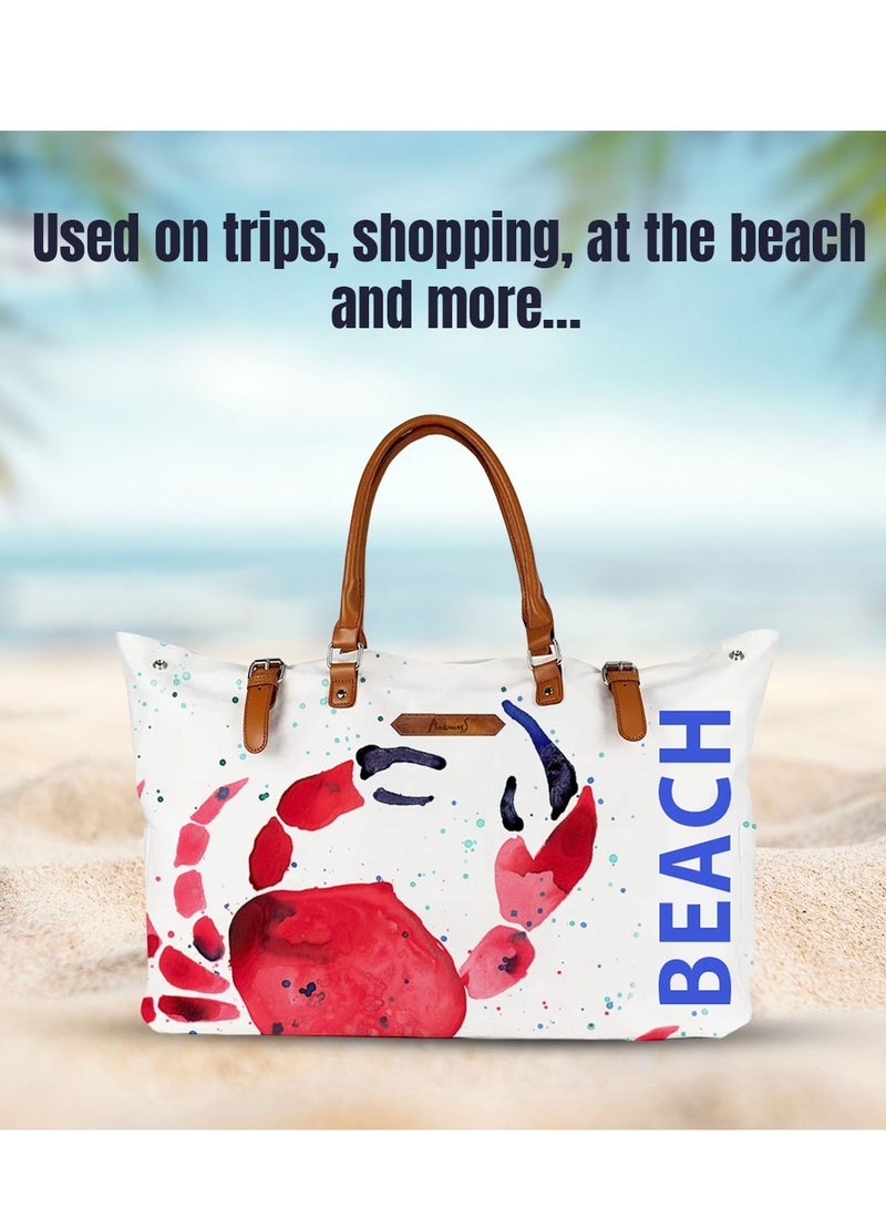 Anemoss Women's Beach Tote Bag, Waterproof Sandproof Hand Bags, Lightweight Fashionable Shoulder Bag, Large Capacity, Crab Design Beach Bag for Picnic Shopping, Gifts for Women and Girls - Image 2
