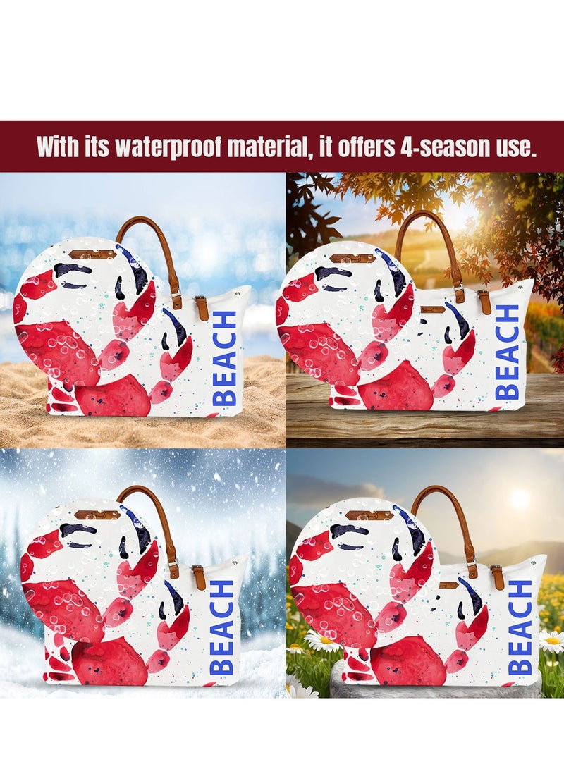Anemoss Women's Beach Tote Bag, Waterproof Sandproof Hand Bags, Lightweight Fashionable Shoulder Bag, Large Capacity, Crab Design Beach Bag for Picnic Shopping, Gifts for Women and Girls - Image 4