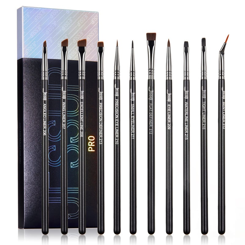 Jessup Eyeliner Brush Set, Professional Eye Liner Makeup Brushes 11pcs, Angled Flat Definer Ultra Fine Bent Pencil Point Eyeliner Brushes for Precision Liner, T324 - Image 1