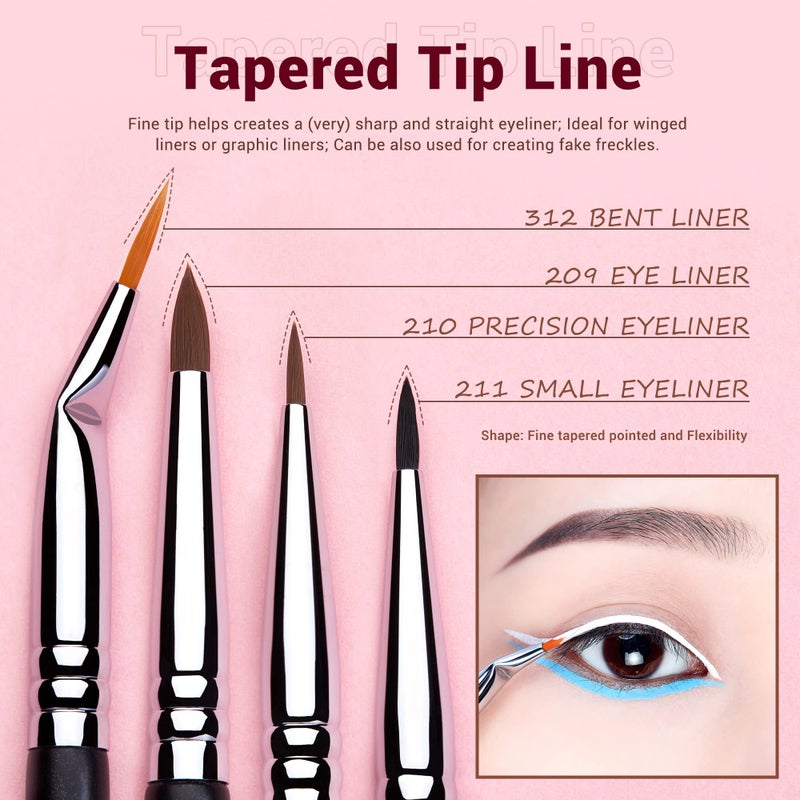 Jessup Eyeliner Brush Set, Professional Eye Liner Makeup Brushes 11pcs, Angled Flat Definer Ultra Fine Bent Pencil Point Eyeliner Brushes for Precision Liner, T324 - Image 2