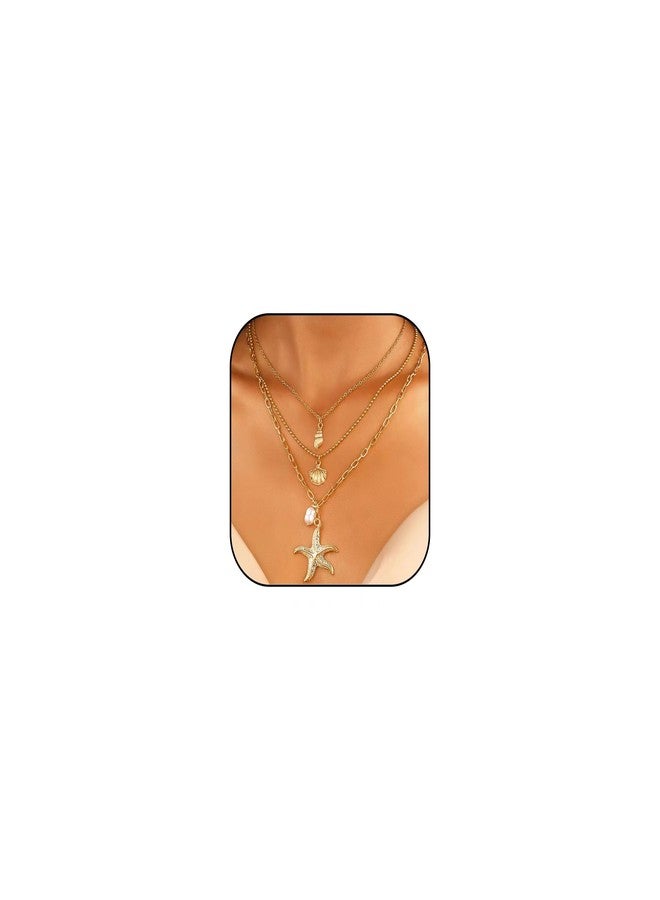 يور أولويز تشارم قلادتان من الصدف من Your Always Charm للنساء، قلادة ذهبية مزينة بقلادة من الصدف، قلادة تشوكر متعددة الطبقات من الصدف، قلادة ذهبية قابلة للتعديل من الصدف، قلادة صيفية للشاطئ، هدايا مجوهرات - Image 1
