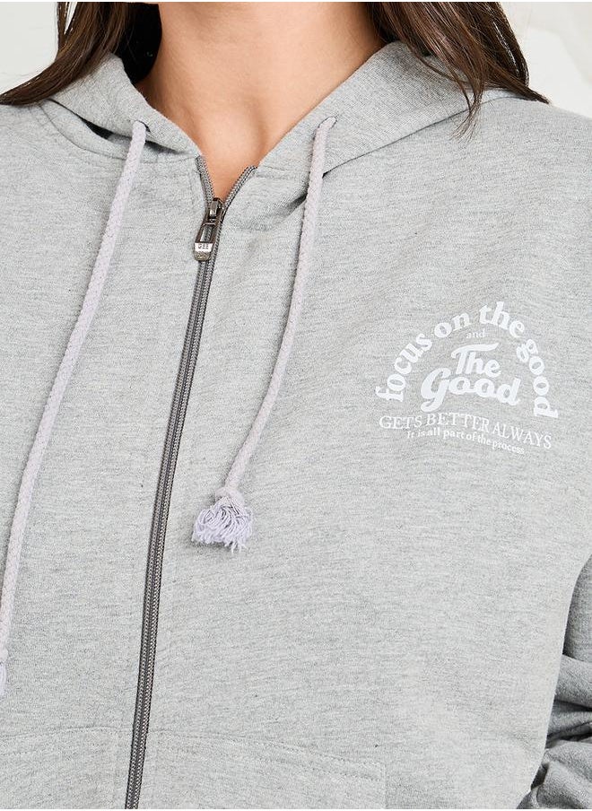 Styli - Oversized Zip Through Slogan Hoodie - Image 1