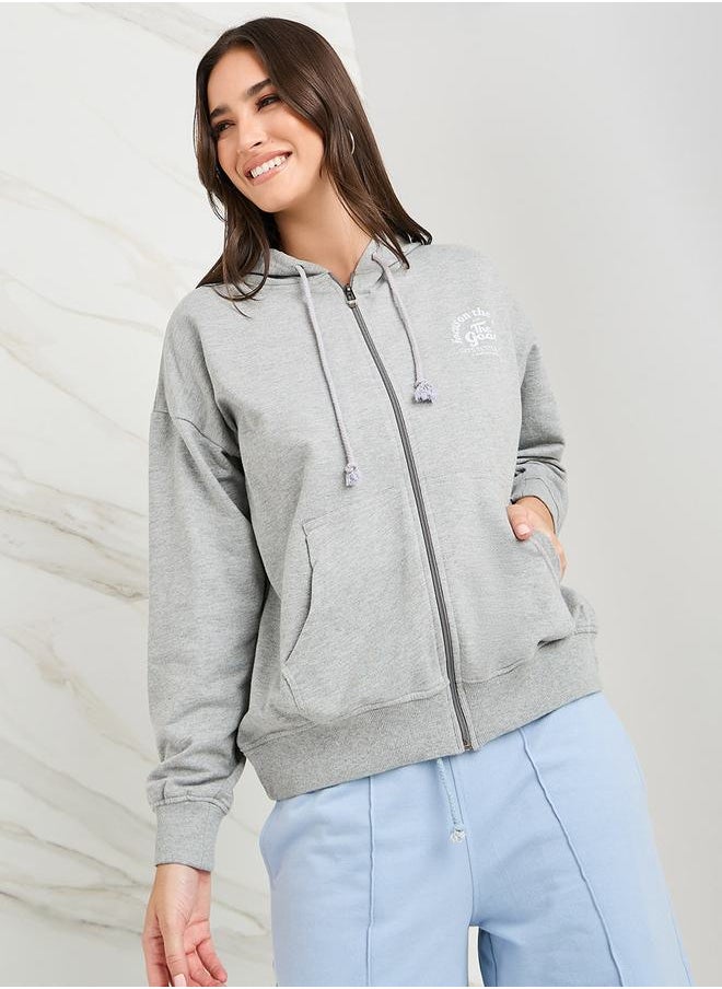 Styli - Oversized Zip Through Slogan Hoodie - Image 1