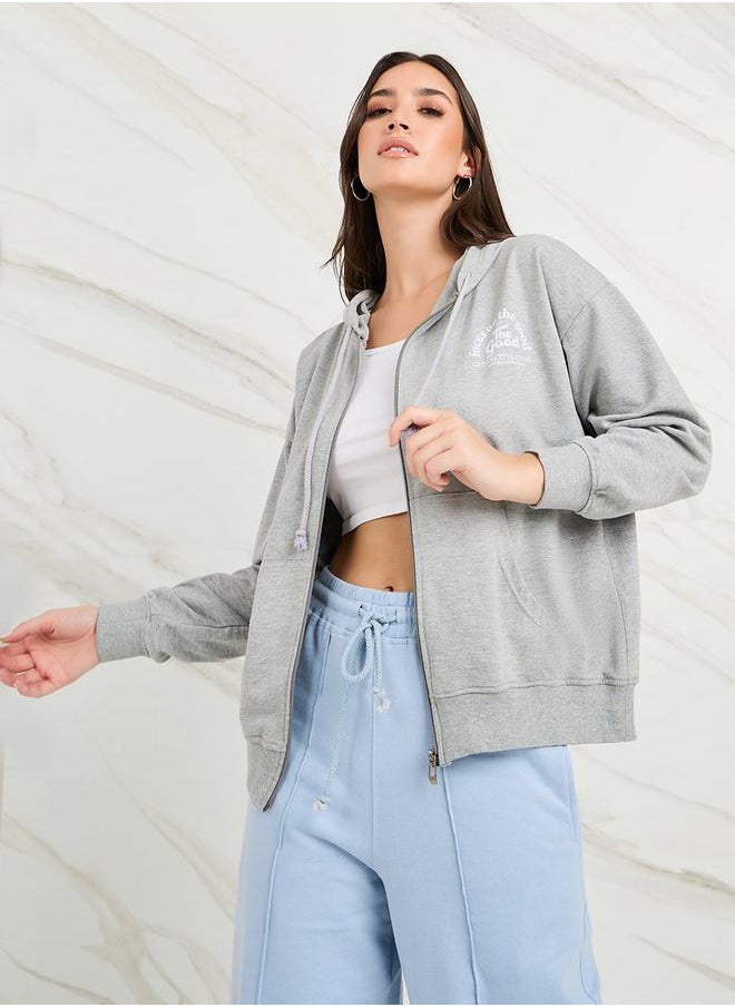 Styli - Oversized Zip Through Slogan Hoodie - Image 1