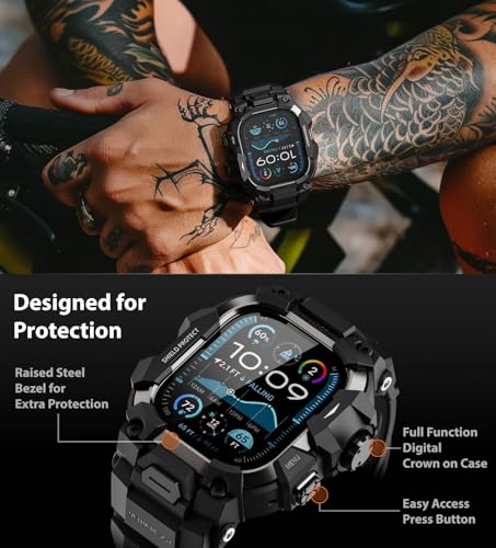 ULTIMAL Rugged Case with Band for Apple Watch 49mm,Compatible with Apple Watch Ultra 3/2/1, Military Grade Shockproof Bumper Cover for iWatch Tactical Band Men (49mm,Black) - Image 3