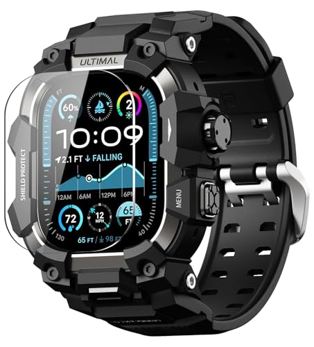 ULTIMAL Rugged Case with Band for Apple Watch 49mm,Compatible with Apple Watch Ultra 3/2/1, Military Grade Shockproof Bumper Cover for iWatch Tactical Band Men (49mm,Black) - Image 1