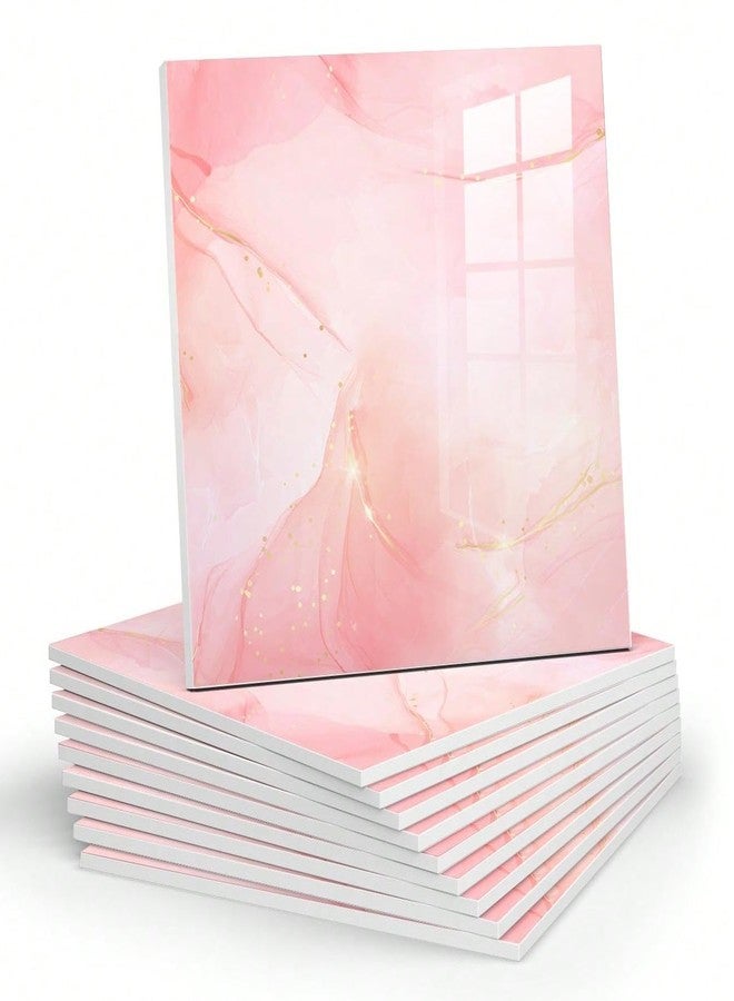 Chejiaye 10pcs Marble Peel and Stick Backsplash Waterproof Washroom Wall Panels, Peel and Stick Tile, PVC Thickened Wall Stickers for Kitchen,Toilet - 11.8"x11.8" Kitchen Tiles (Pink,9.7 Sq.ft) - Image 1