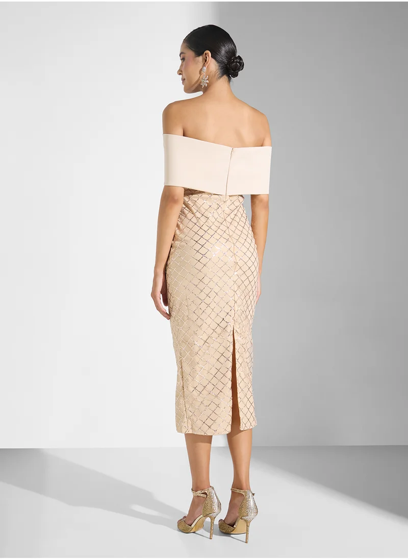 ايلا ليمتد اديشن Off Shoulder Shimmer  Dress