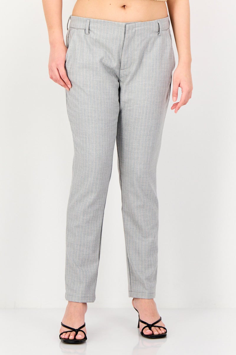 Reiko Women Regular Fit Stripe Dress Pants, Grey - Image 1