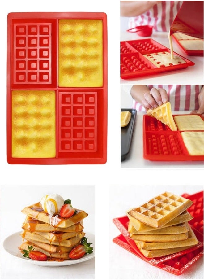FALMER - Multipurpose Silicone Waffle Mold 4 Cavity Cake Pan for Waffle, Chocolate, Candy Crafts - Image 1